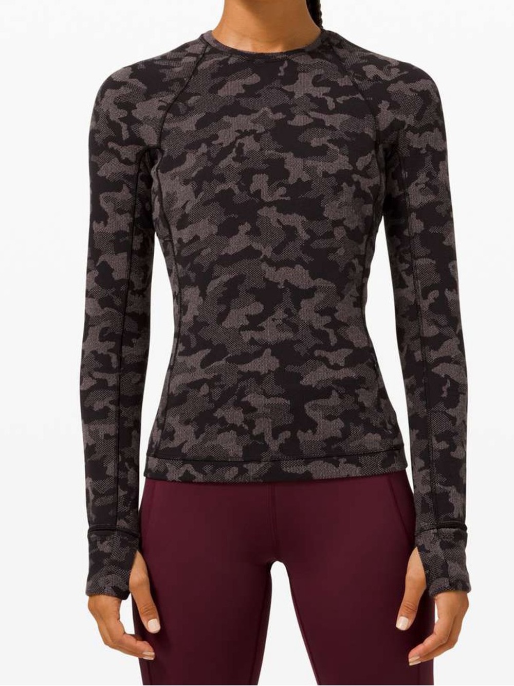 Lululemon Runderful Long Sleeve – Heritage Camo Jacquard Black Lunar Rock Size 4